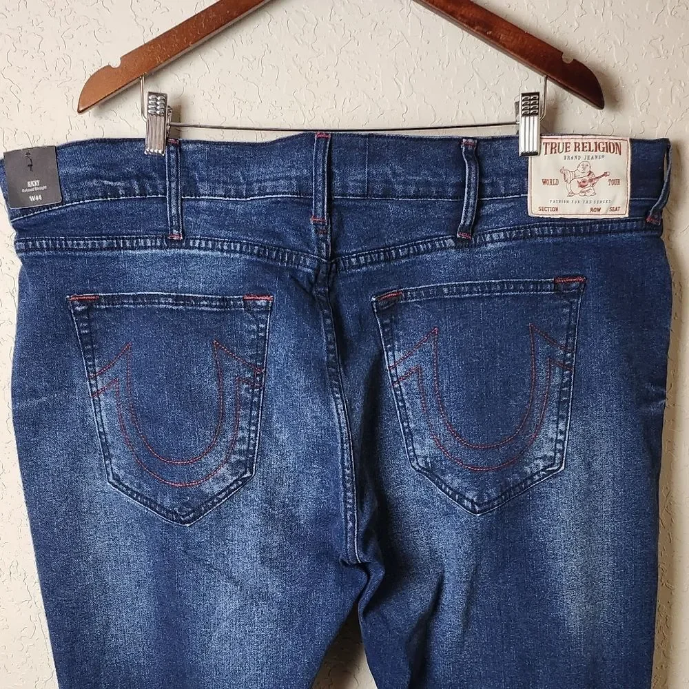 True Religion Ricky Relaxed Straight Jeans Dark Indigo Blaster Size 44